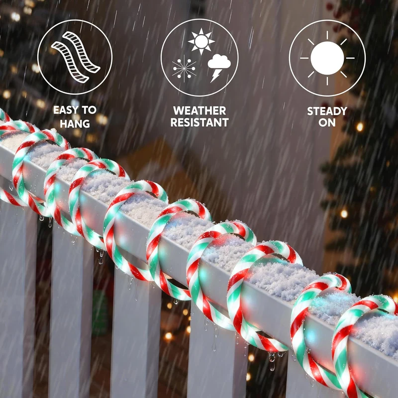40FT LED Candy Cane Rope Lights, Waterproof 360 LED Christmas Decor Lights - (Red & Green & Cool White)