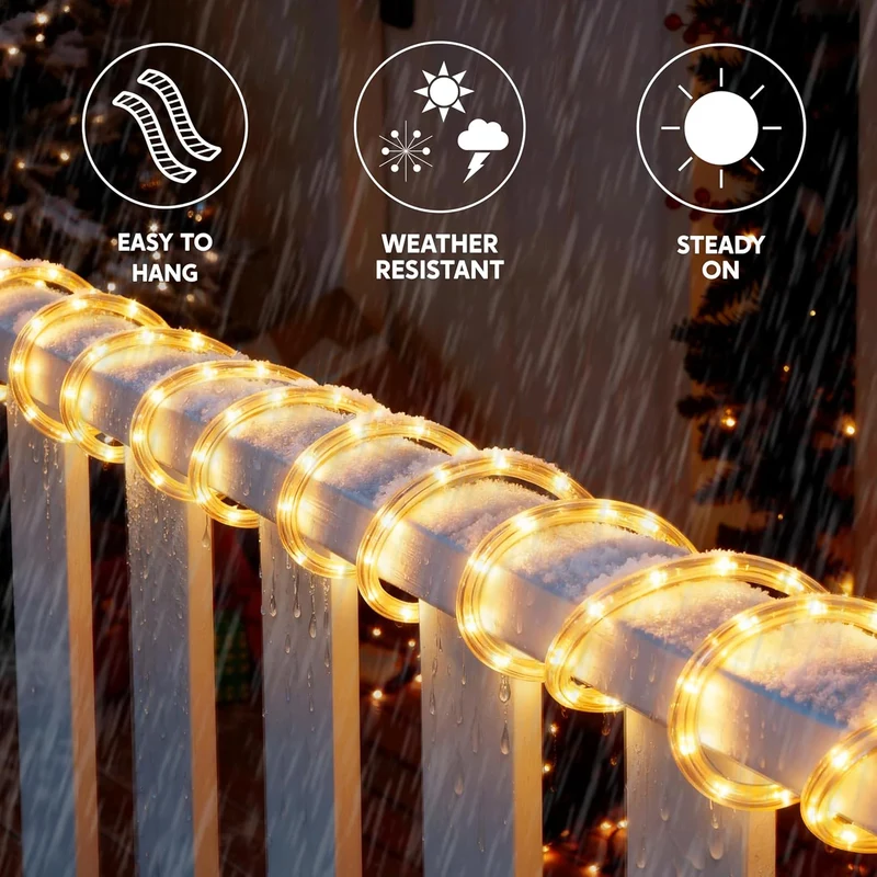 40FT LED Candy Cane Rope Lights, Waterproof 360 LED Christmas Decor Lights - (Warm White)