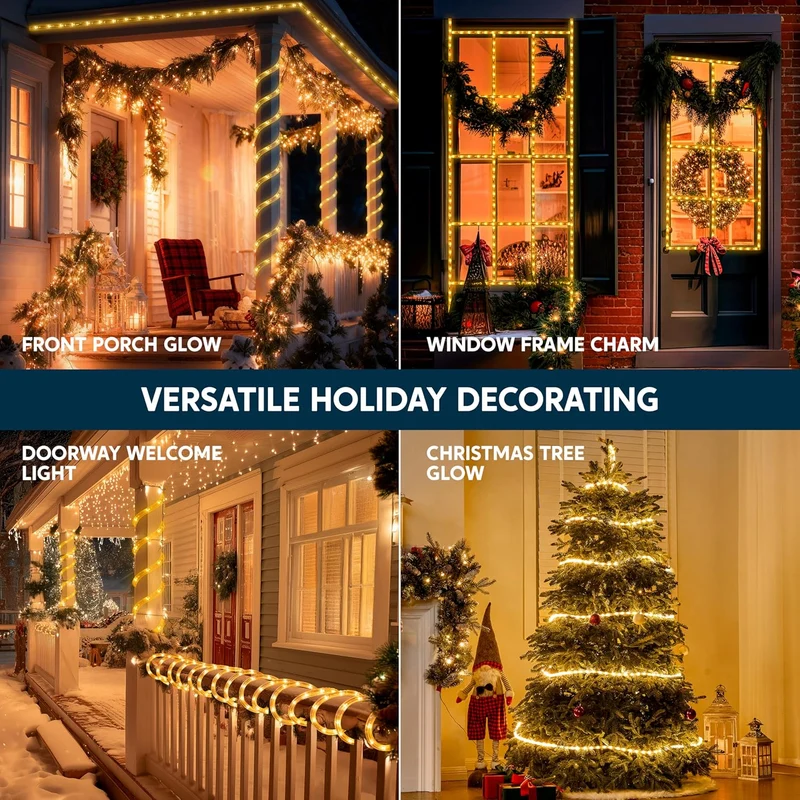 40FT LED Candy Cane Rope Lights, Waterproof 360 LED Christmas Decor Lights - (Warm White)