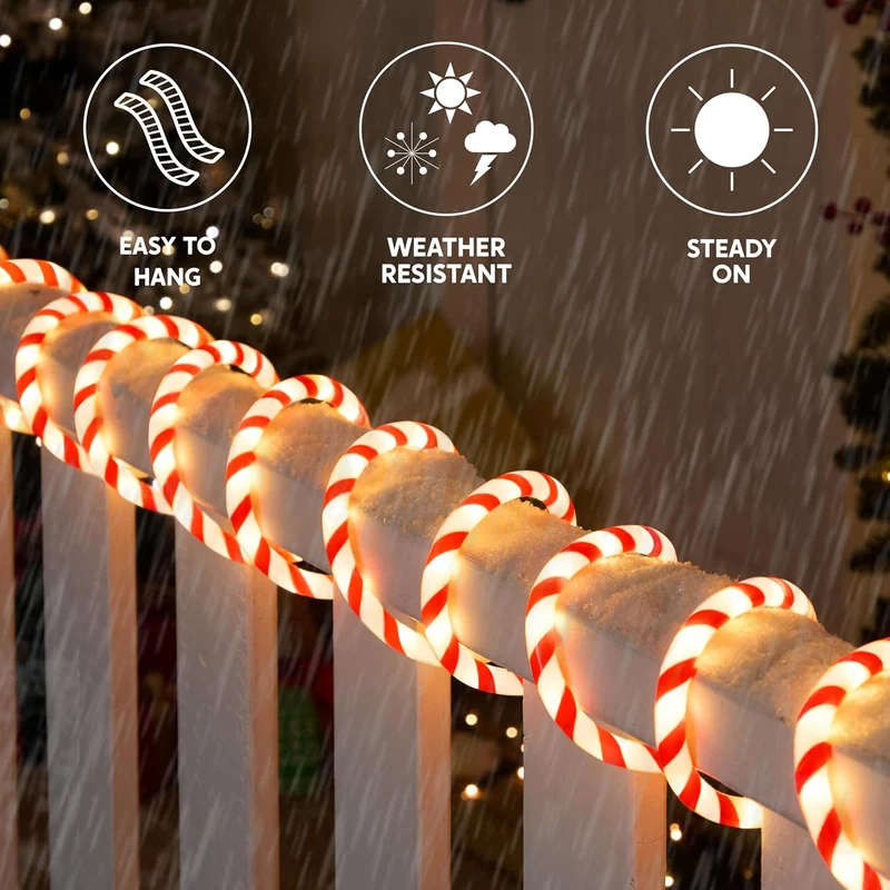 40FT LED Candy Cane Rope Lights, Waterproof 360 LED Christmas Decor Lights (Red & Warm White)