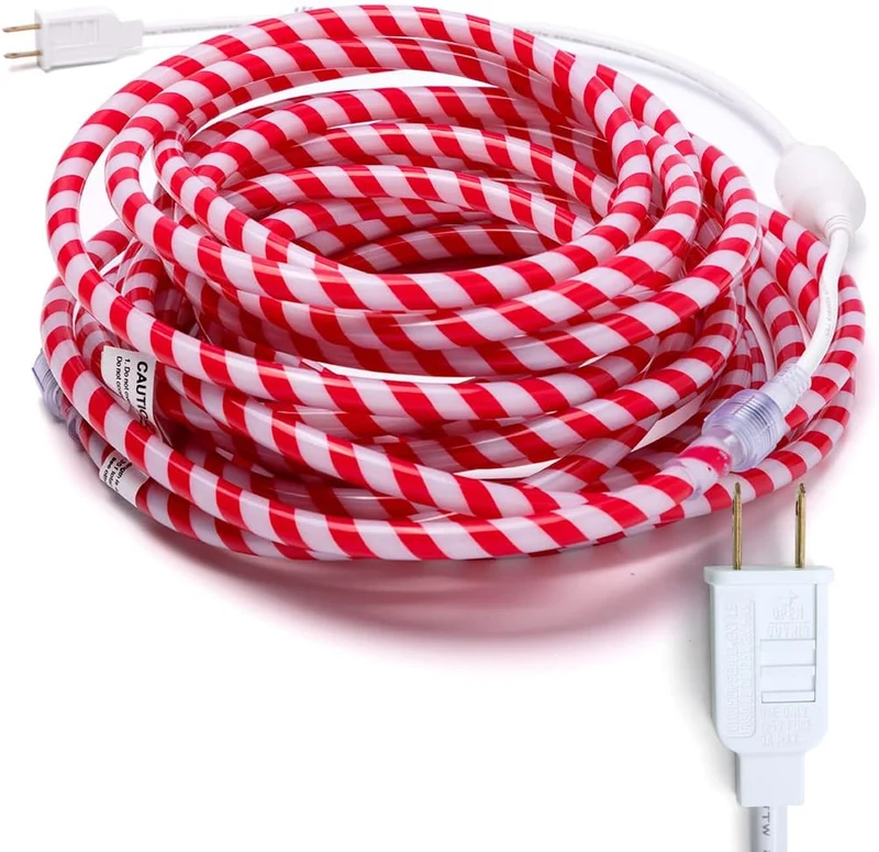 40FT LED Candy Cane Rope Lights, Waterproof 360 LED Christmas Decor Lights (Red & Warm White)