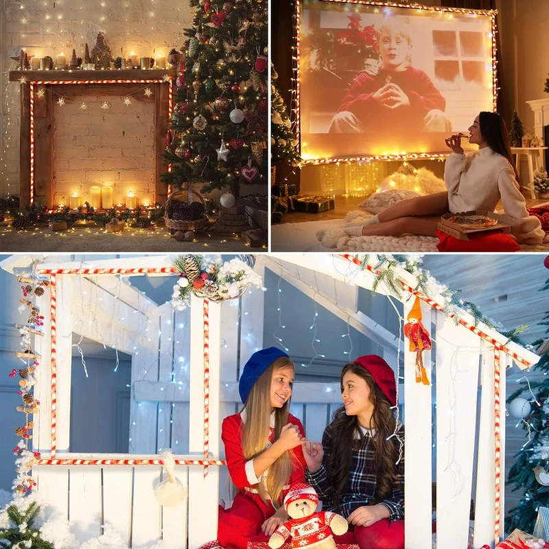 40FT LED Candy Cane Rope Lights, Waterproof 360 LED Christmas Decor Lights (Red & Warm White)