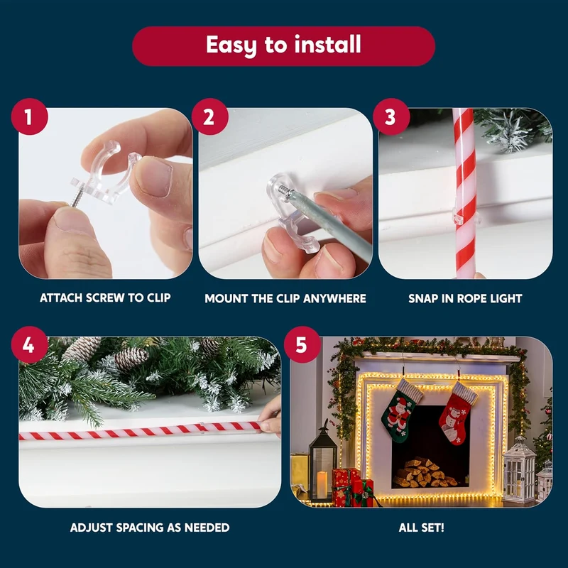 40FT LED Candy Cane Rope Lights, Waterproof 360 LED Christmas Decor Lights (Red & Warm White)