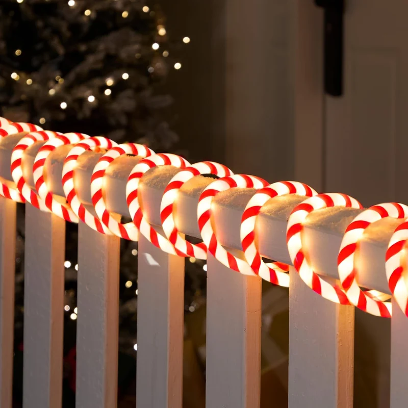 40FT LED Candy Cane Rope Lights, Waterproof 360 LED Christmas Decor Lights (Red & Warm White)