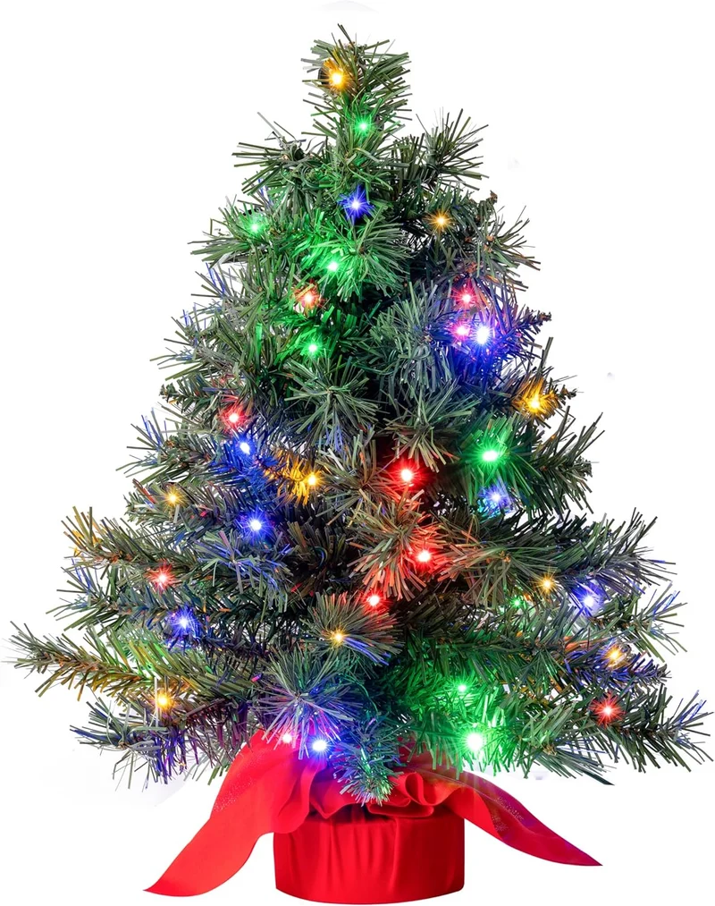 24"/2FT Small Tabletop Christmas Tree w/ Multi-Color LED Lights Decorations Pre-lit Artificial - Multicolor