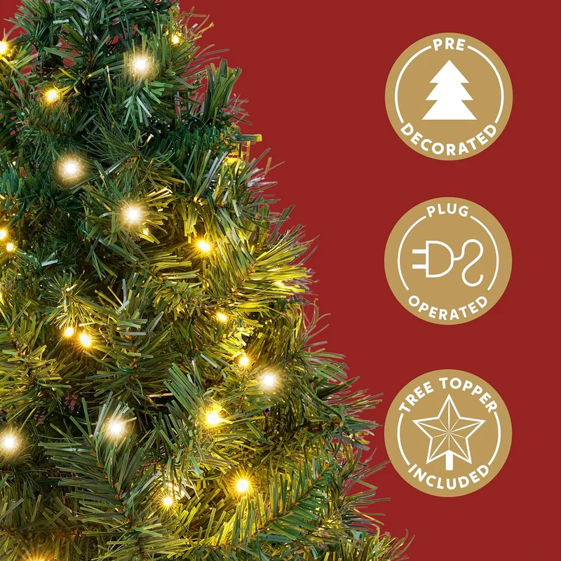 24"/2FT Small Tabletop Christmas Tree w/ LED Warm Lights Decorations Pre-lit Artificial