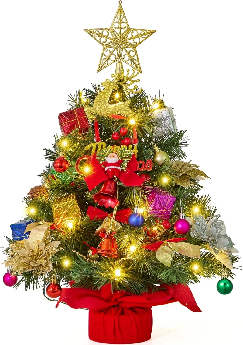 24"/2FT Pre-lit Tree w/ Decoration Kit Artificial w/ 70 30 LED Lights, Includes Star Topper Ornaments - Battery Operated