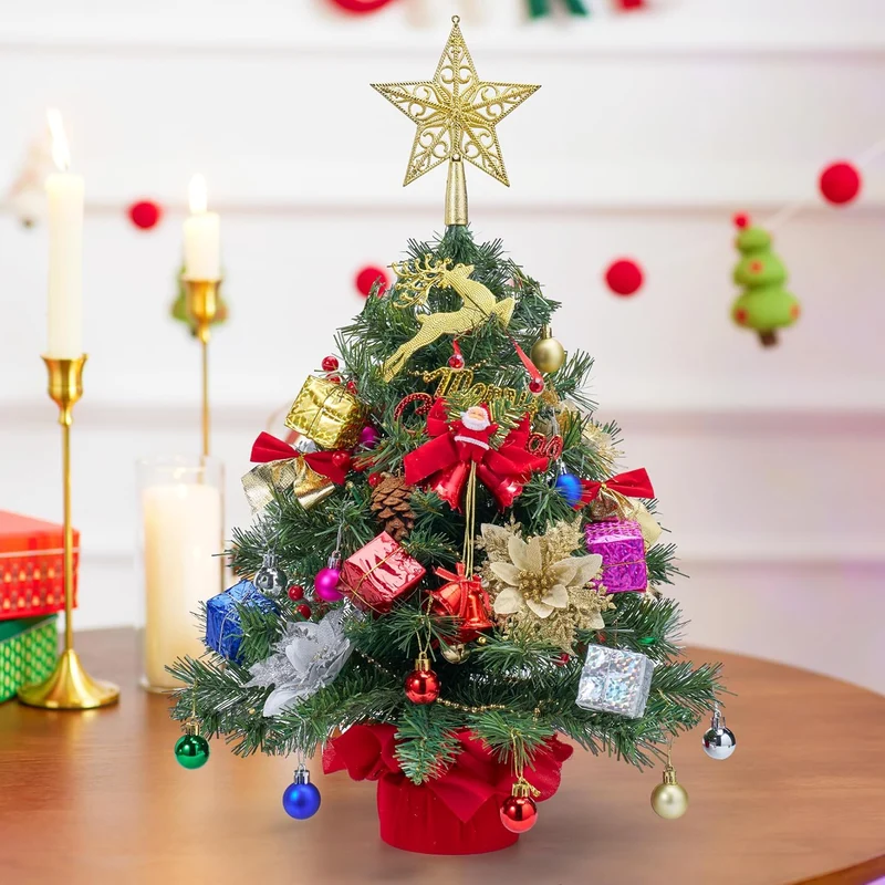 24"/2FT Pre-lit Tree w/ Decoration Kit Artificial w/ 70 30 LED Lights, Includes Star Topper Ornaments - Battery Operated