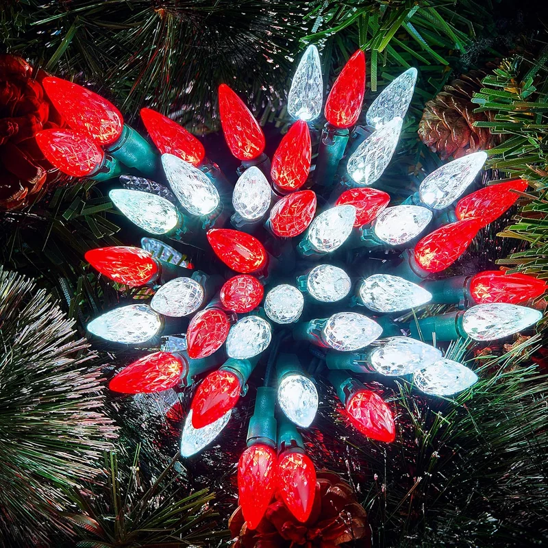 Red & White Christmas Lights, 100 LED Steady On Strawberry Lights, 33.66 FT Connectable String Lights- Green Wire