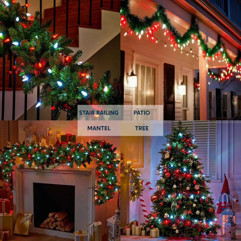 Red & White Christmas Lights, 100 LED Steady On Strawberry Lights, 33.66 FT Connectable String Lights- Green Wire