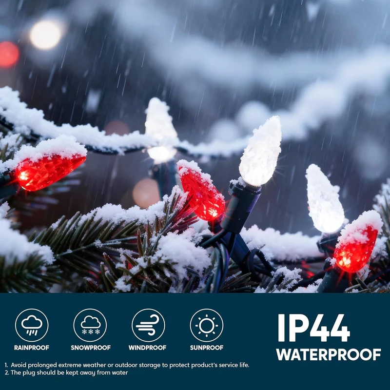 Red & White Christmas Lights, 100 LED Steady On Strawberry Lights, 33.66 FT Connectable String Lights- Green Wire