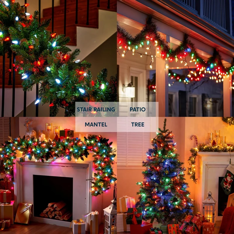 Multicolor Christmas Lights 100 LED Steady On Strawberry Lights, 33.66 FT Connectable String Lights - Green Wire