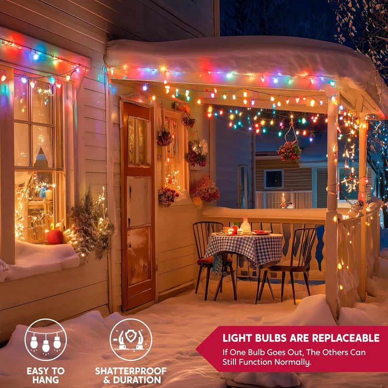 Multicolor Christmas Lights 100 LED Steady On Strawberry Lights, 33.66 FT Connectable String Lights - Green Wire