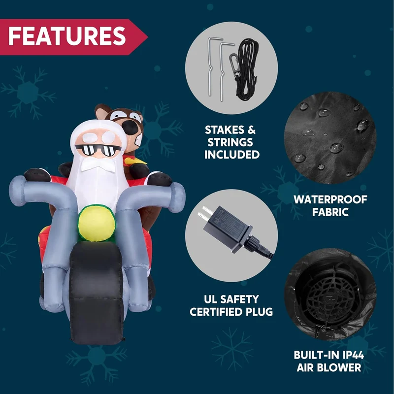 (7FT) Long Christmas Inflatables Inflatable Santa Riding Motorcycle w/ Reindeer, Blow Up Decoration w/ Build-in LED Décor