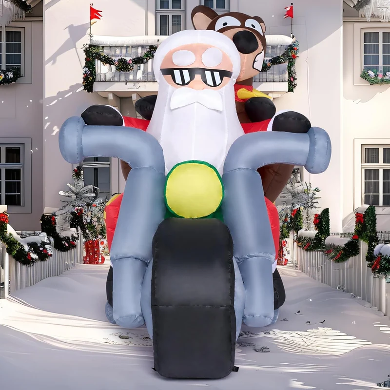 (7FT) Long Christmas Inflatables Inflatable Santa Riding Motorcycle w/ Reindeer, Blow Up Decoration w/ Build-in LED Décor