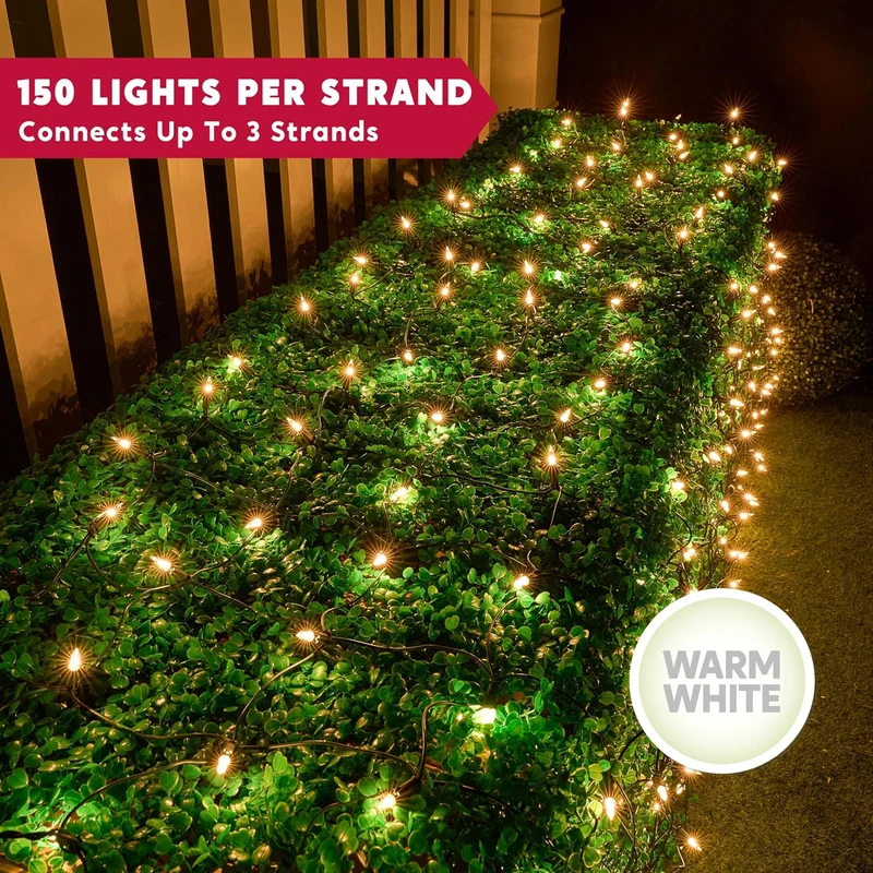 2PK Christmas Net Lights,150 CT Warm White for Indoor & Outdoor Decorations