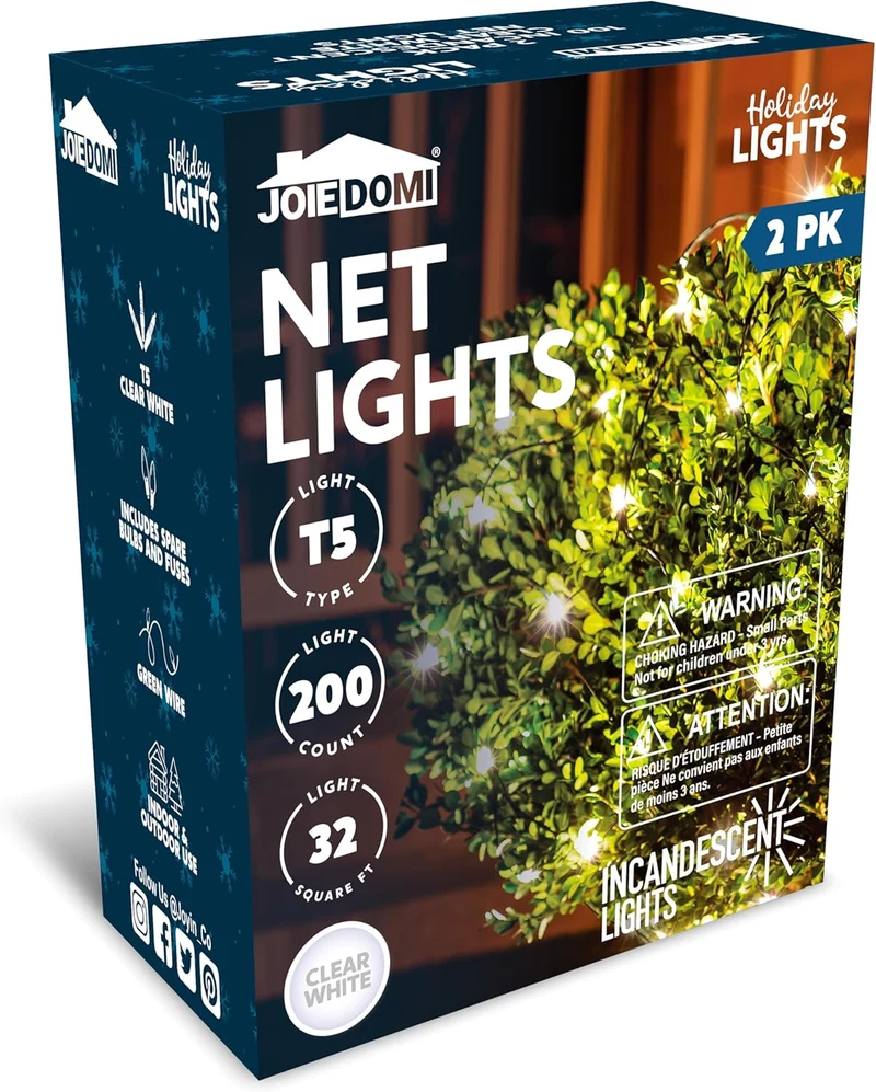 2Pk Christmas Net Lights, 100 CT Warm White for Indoor & Outdoor Christmas Decorations