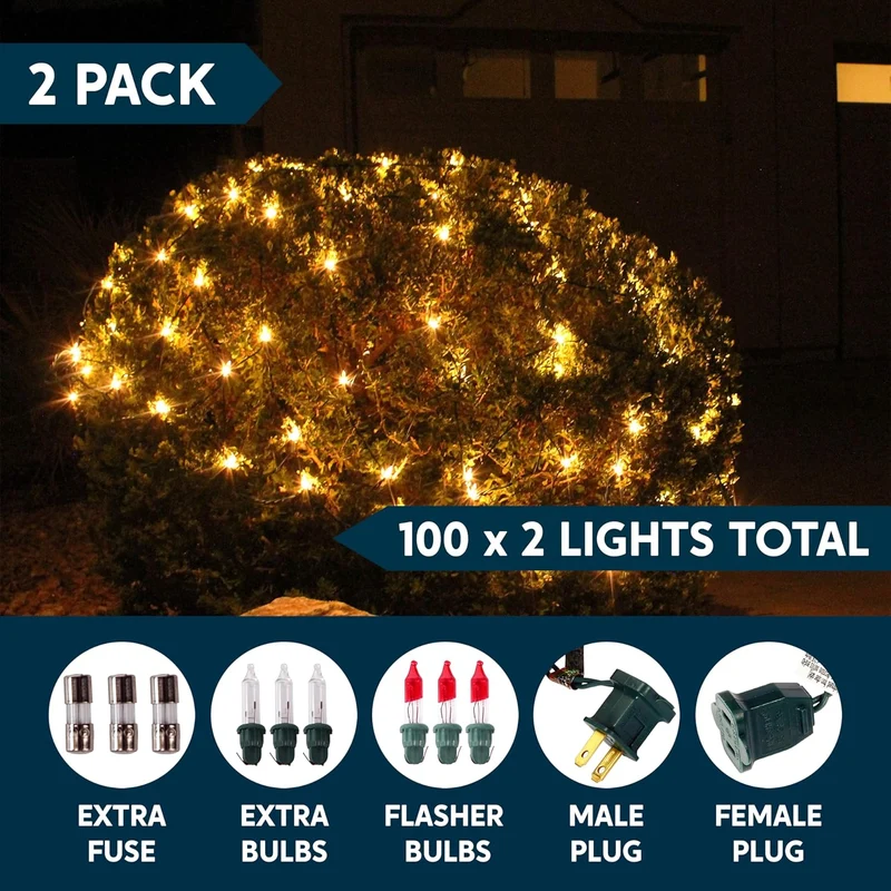 2Pk Christmas Net Lights, 100 CT Warm White for Indoor & Outdoor Christmas Decorations