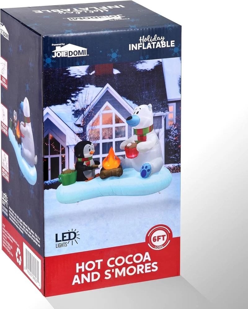 (6FT) Long Christmas Inflatable Polar Bear and Penguin w/ Campfire, Blow Up Yard Decoration Build-in LEDs Winter Décor