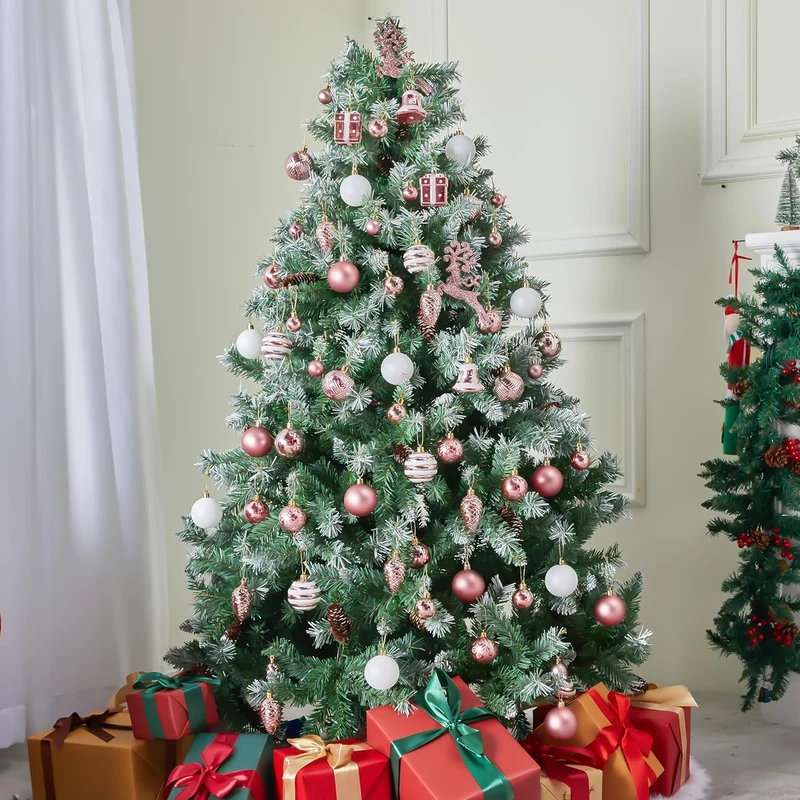 (66 PCS) Christmas Balls Ornaments Set, Pink Shatterproof Plastic Christmas Tree Ornaments Decoration