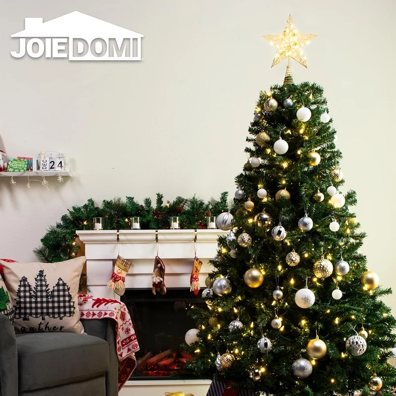 8" Christmas Gold Glitter Star Tree Toppers Metal Lighted w/ 20 LED Lights Decorations