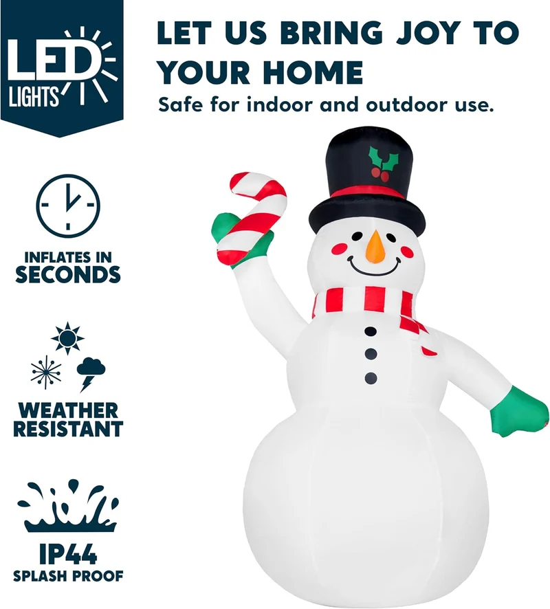 (6 FT) Tall Christmas Snowman Inflatables Snowman with Music and Rotating Colorful Light, Blow Up Decoration