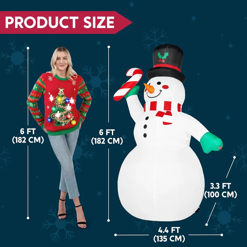 (6 FT) Tall Christmas Snowman Inflatables Snowman with Music and Rotating Colorful Light, Blow Up Decoration