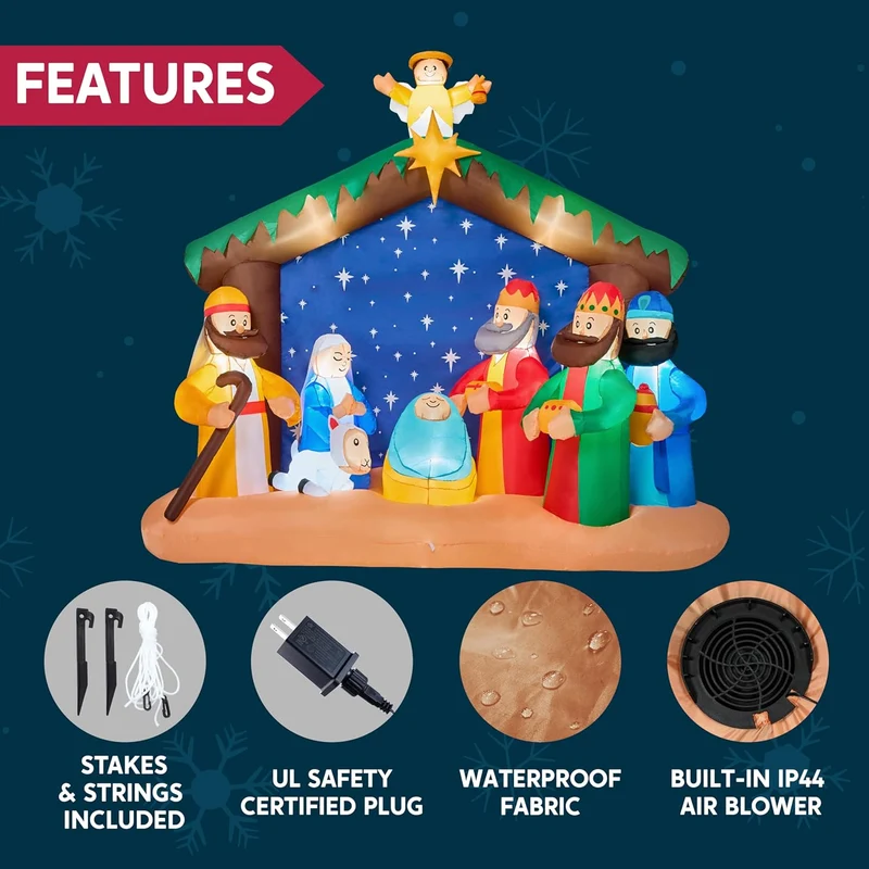 Joiedomi Christmas Inflatables Nativity Scene, Christmas Blow Up Nativity Set with Build-in LEDs for Xmas Party Yard Outdoor Indoor Garden Lawn Décor