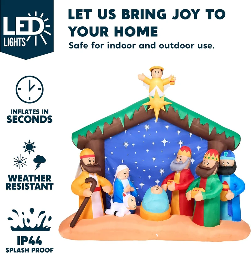 Joiedomi Christmas Inflatables Nativity Scene, Christmas Blow Up Nativity Set with Build-in LEDs for Xmas Party Yard Outdoor Indoor Garden Lawn Décor