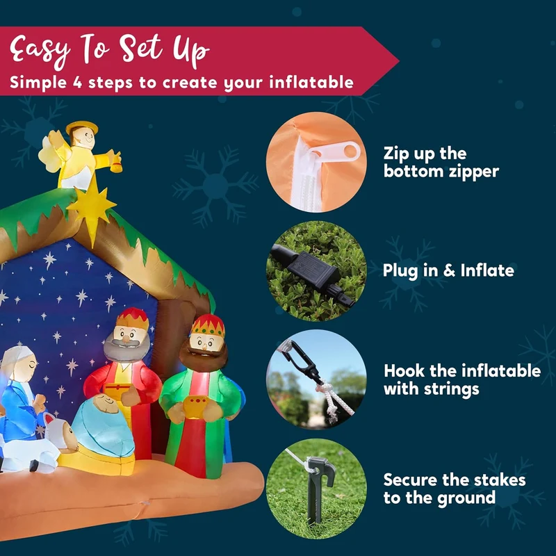 Joiedomi Christmas Inflatables Nativity Scene, Christmas Blow Up Nativity Set with Build-in LEDs for Xmas Party Yard Outdoor Indoor Garden Lawn Décor