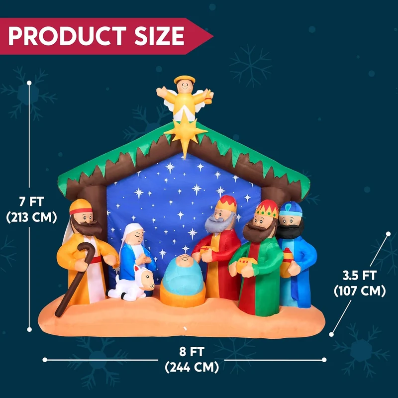 Joiedomi Christmas Inflatables Nativity Scene, Christmas Blow Up Nativity Set with Build-in LEDs for Xmas Party Yard Outdoor Indoor Garden Lawn Décor