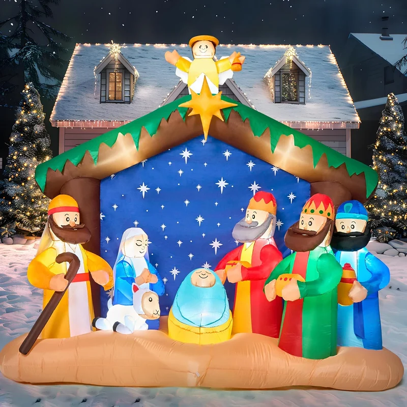 Joiedomi Christmas Inflatables Nativity Scene, Christmas Blow Up Nativity Set with Build-in LEDs for Xmas Party Yard Outdoor Indoor Garden Lawn Décor