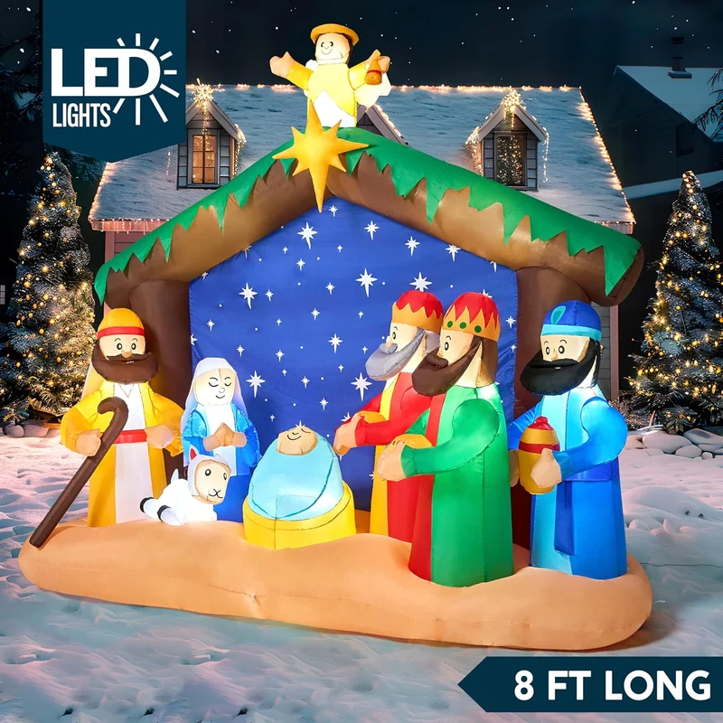 Joiedomi Christmas Inflatables Nativity Scene, Christmas Blow Up Nativity Set with Build-in LEDs for Xmas Party Yard Outdoor Indoor Garden Lawn Décor