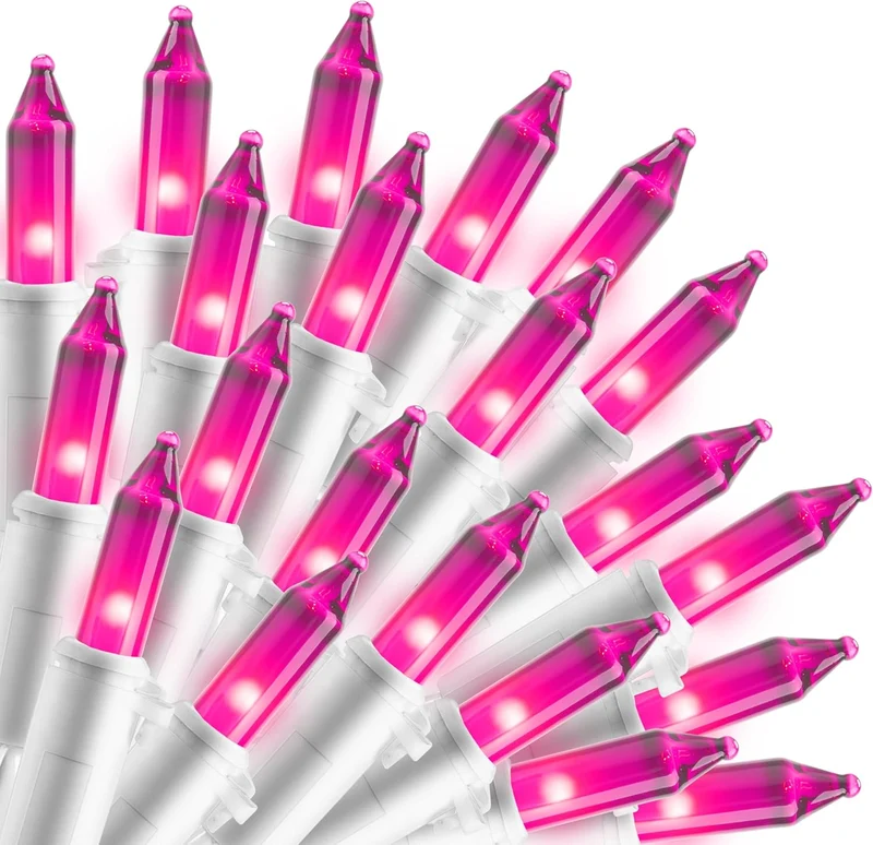 Christmas String Lights Indoor 200CT Mini Pink Light,42.8 FT Lighting Decor - White Wire