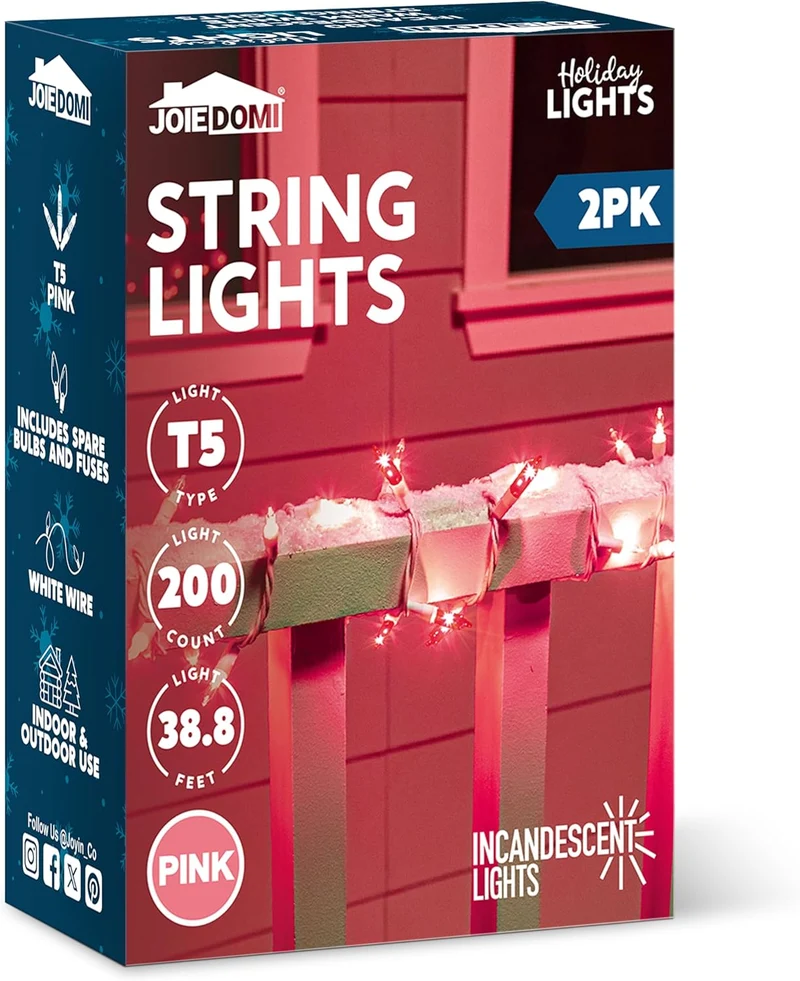 Christmas String Lights Indoor 200CT Mini Pink Light,42.8 FT Lighting Decor - White Wire