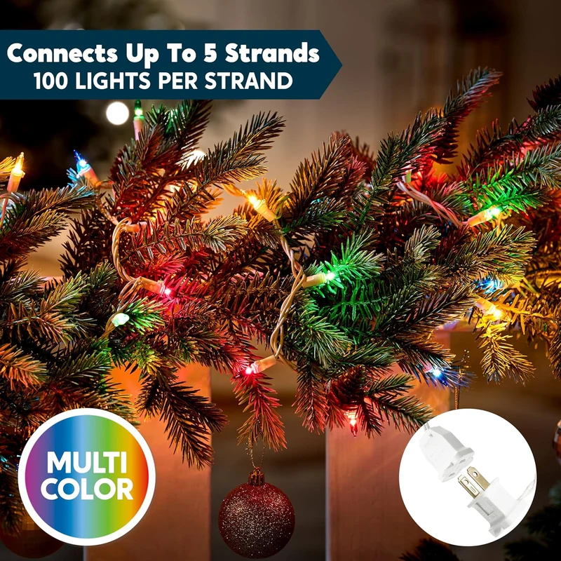 Christmas String Lights Indoor 100CT Mini Multicolor Light w/ 21.4 FT - White Wire