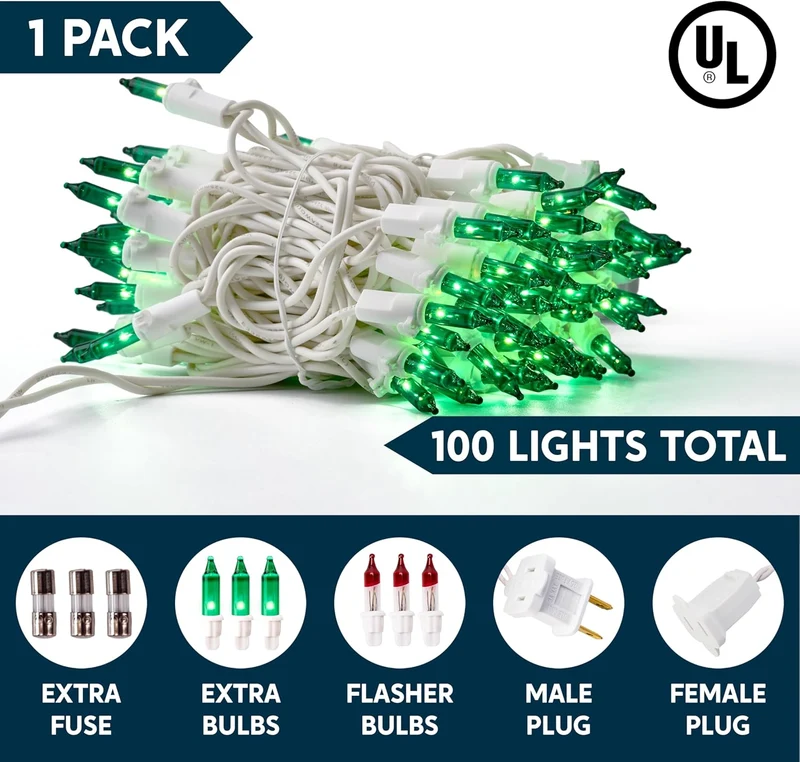 Christmas String Lights Indoor 100CT Mini Green Light 21.4 FT Lighting Decor - White Wire