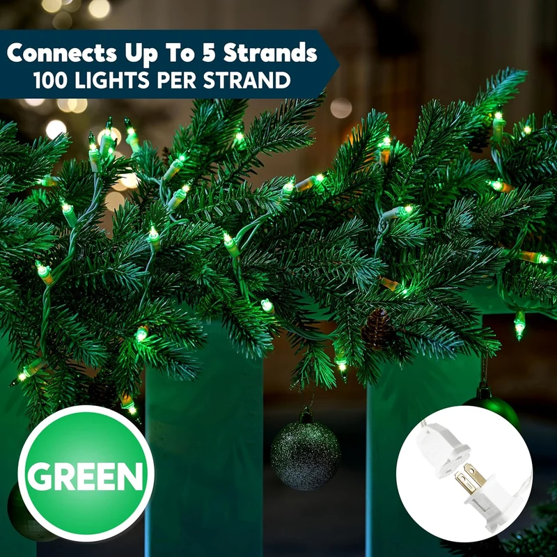 Christmas String Lights Indoor 100CT Mini Green Light 21.4 FT Lighting Decor - White Wire
