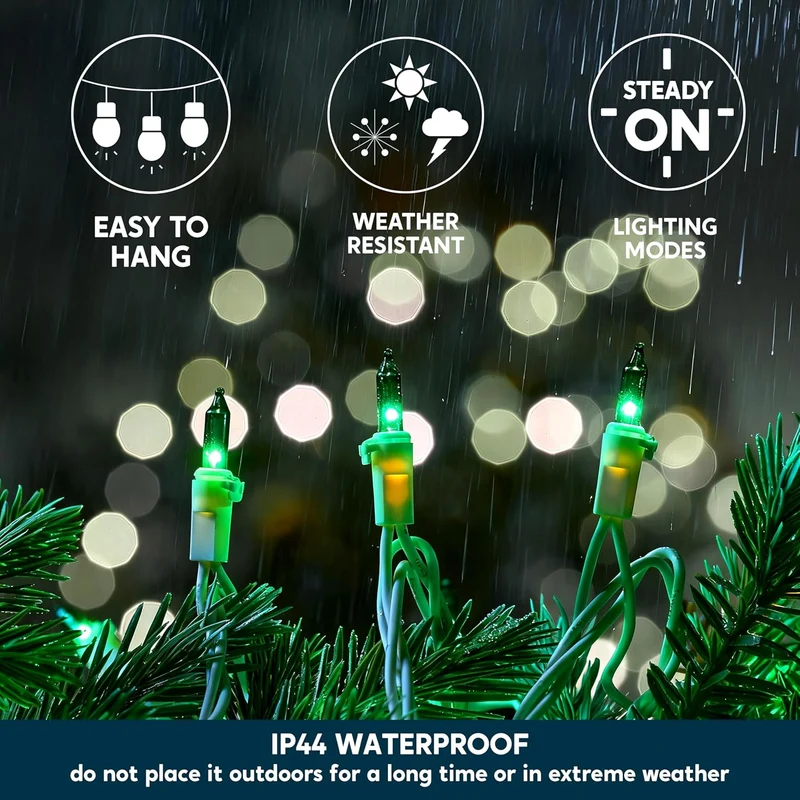 Christmas String Lights Indoor 100CT Mini Green Light 21.4 FT Lighting Decor - White Wire