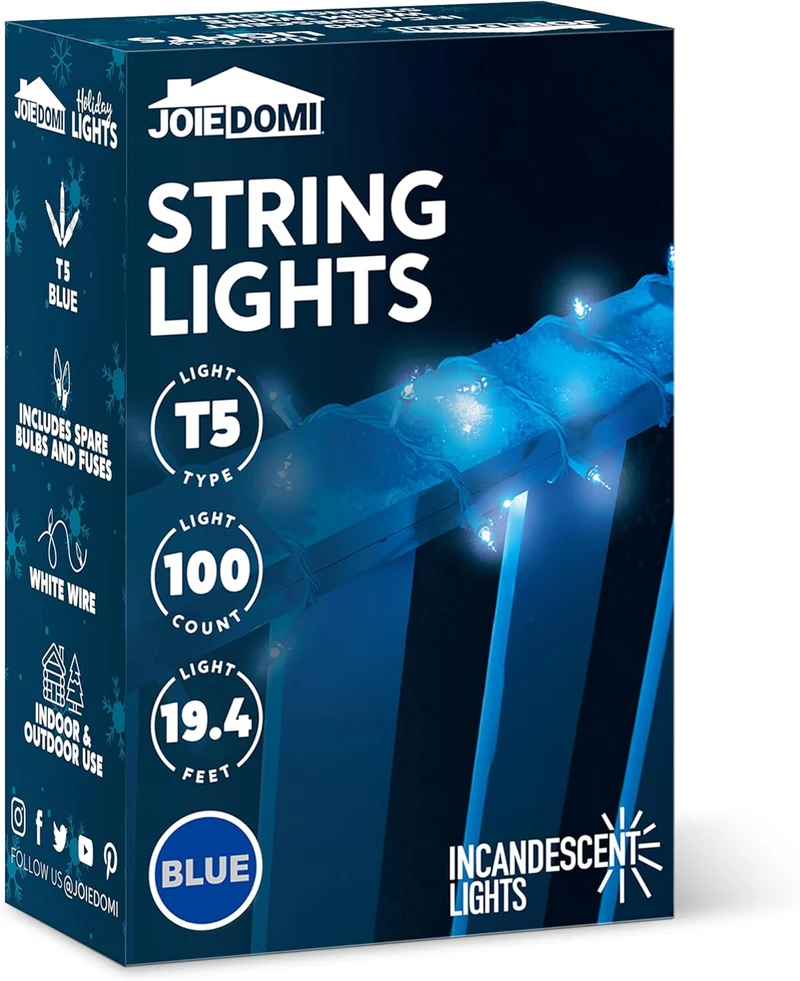 Christmas Lights Outdoor, 100ct 21.4ft String Decorations (Blue) - White Wire