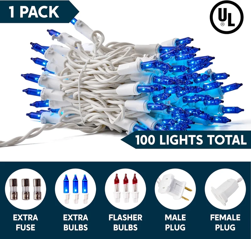 Christmas Lights Outdoor, 100ct 21.4ft String Decorations (Blue) - White Wire