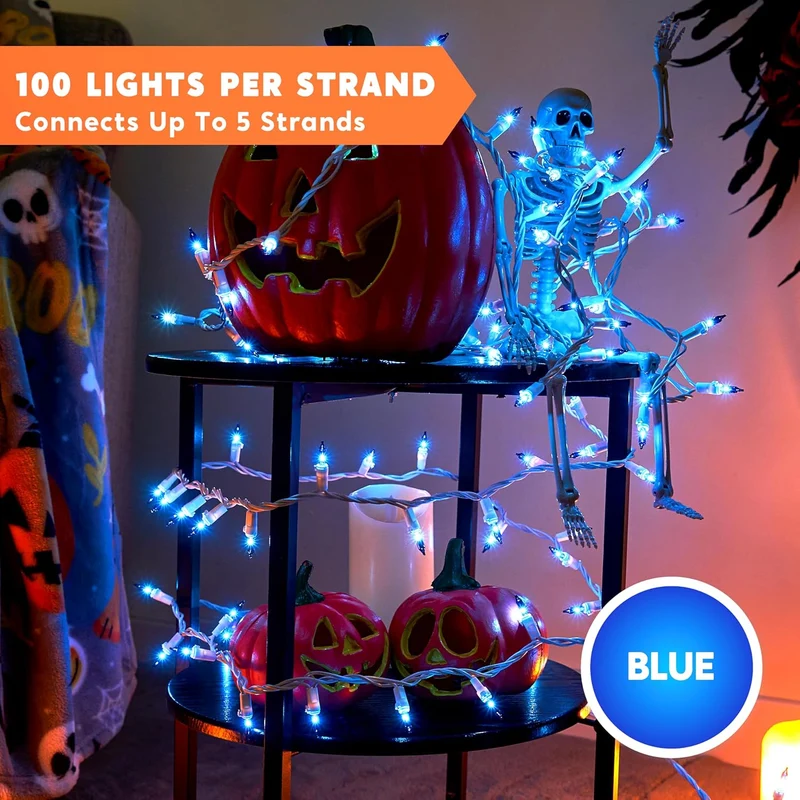 Christmas Lights Outdoor, 100ct 21.4ft String Decorations (Blue) - White Wire