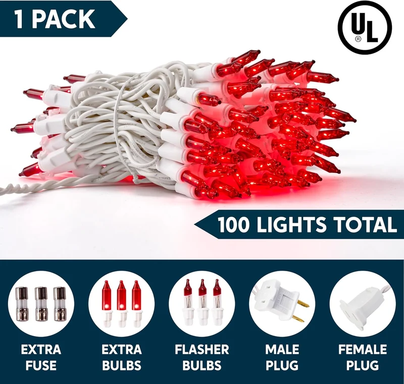 Christmas String Lights, 100CT 21.4 FT Lighting Decor - Mini Red