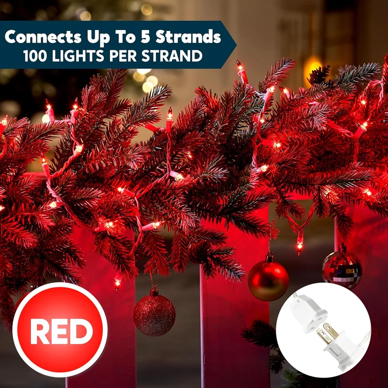 Christmas String Lights, 100CT 21.4 FT Lighting Decor - Mini Red