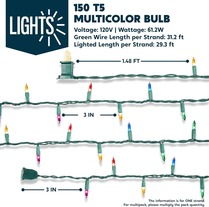 Christmas String Lights,450(3x150) 93.6FT Christmas Fairy Tree Lights Plug in Decorations - Multicolor (Green Wire)