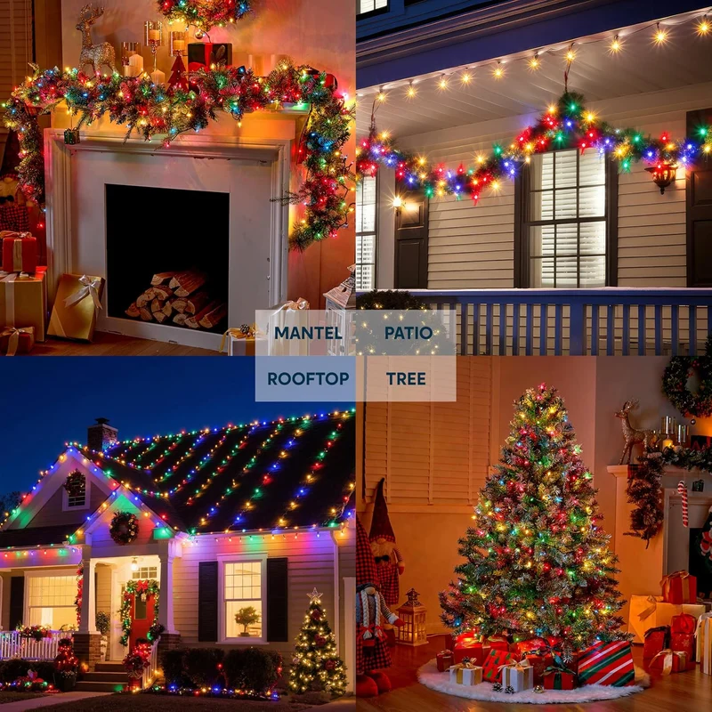 Christmas String Lights,450(3x150) 93.6FT Christmas Fairy Tree Lights Plug in Decorations - Multicolor (Green Wire)