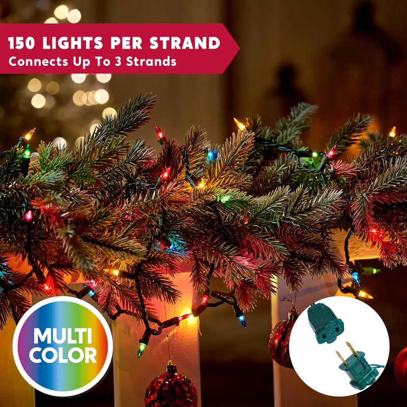 Multicolor Christmas String Lights 150CT 31.2FT Christmas Fairy Tree Lights Decorations - Green Wire