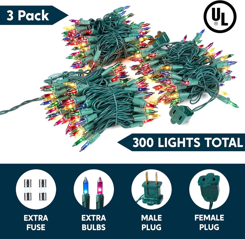 Multicolor Christmas String Lights,300Ct / 64.2FT Christmas Tree Lights Plug in Decorations - Green Wire