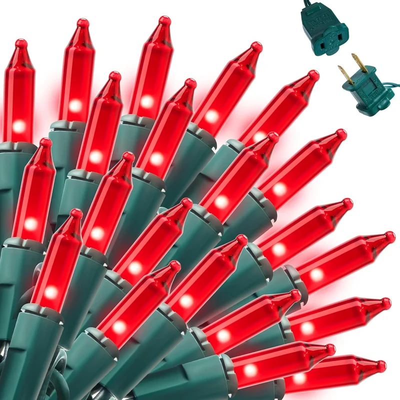 Red Christmas Lights,42.8FT / 200 Count String Lights - Green Wire for Decorations