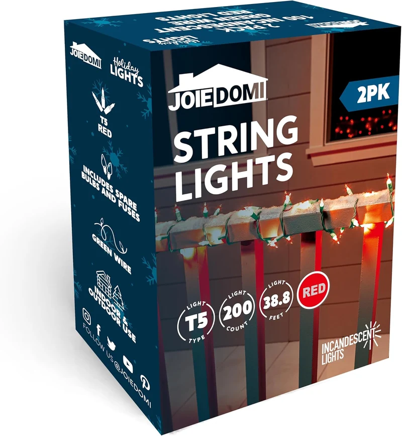 Red Christmas Lights,42.8FT / 200 Count String Lights - Green Wire for Decorations
